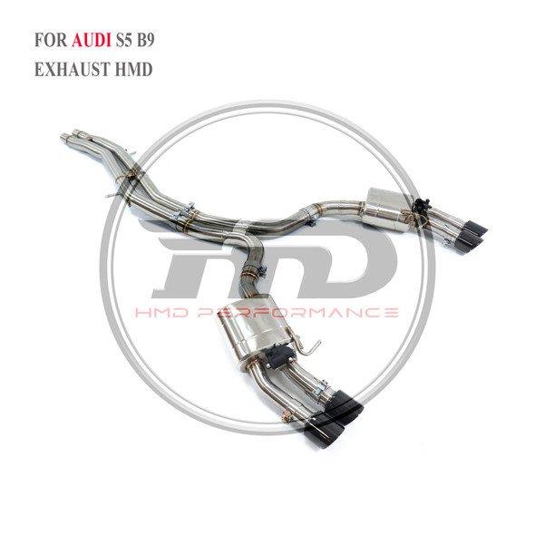 HMD Stainless Steel Exhaust System Performance Catback For Audi S5 B9 Modification with Valve and Black Tips