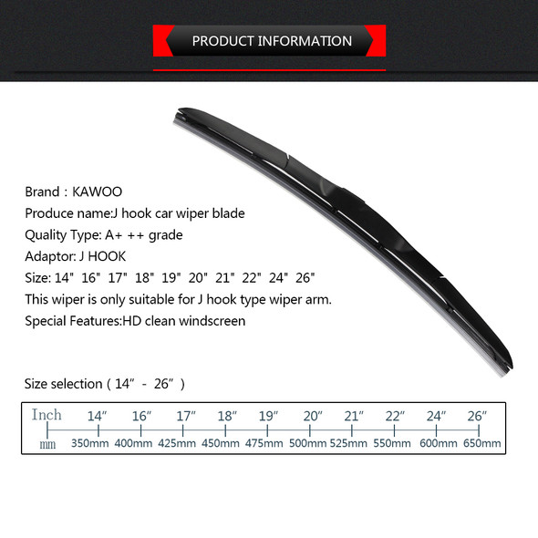 Car Wiper Blade Universal U Hook Type 14"16"17"18"19"20"21"22"24"26" Windscreen Windshield Rubber Hybrid Auto Wipers Accessories