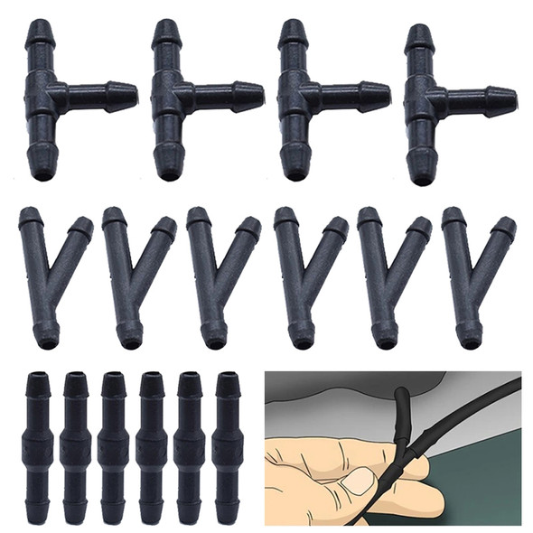 18pcs Car Wiper Spray Pipe Joint T Y I Shaped Windshield Washer Pipe Nozzle Wiper Cleaning Water Hose Tube Joint Car Accessories