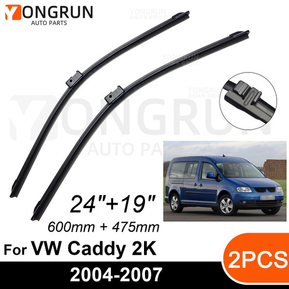 Car Front Windshield Wipers For VW Caddy 2K 2004-2007 Wiper Blade Rubber 24"+19" Car Windshield Windscreen