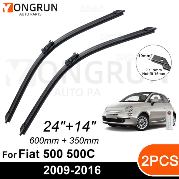 Car Front Windshield Wipers For Fiat 500 500C 2009-2016 Wiper Blade Rubber 24"+14" Car Windshield Windscreen Accessories