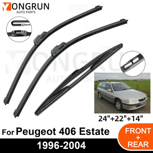 3PCS Car Wiper for Peugeot 406 Estate 1996-2004 Front Rear Windshield Windscreen Wiper Blade Rubber Accessories
