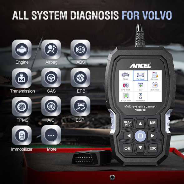 ANCEL VOD700 ODB OBD 2 Diagnostic Tool Full System OBDII Scanner ABS SAS SRS TPMS EPB Oil Reset for VOLVO Scan Tool