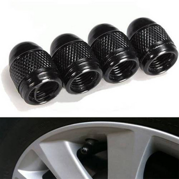 4pcs Black Aluminum Nipple Caps Bullet Car Truck Air Port Cover Tire Rim Valve Wheel Stem Cap Exterior Parts Car Accessories