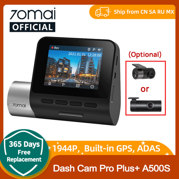 70mai Dash Cam Pro Plus A500S 1944P ADAS GPS Camera 70mai Front Cam A500S 140FOV Car DVR 24H Parking Support Rear Interior Cam