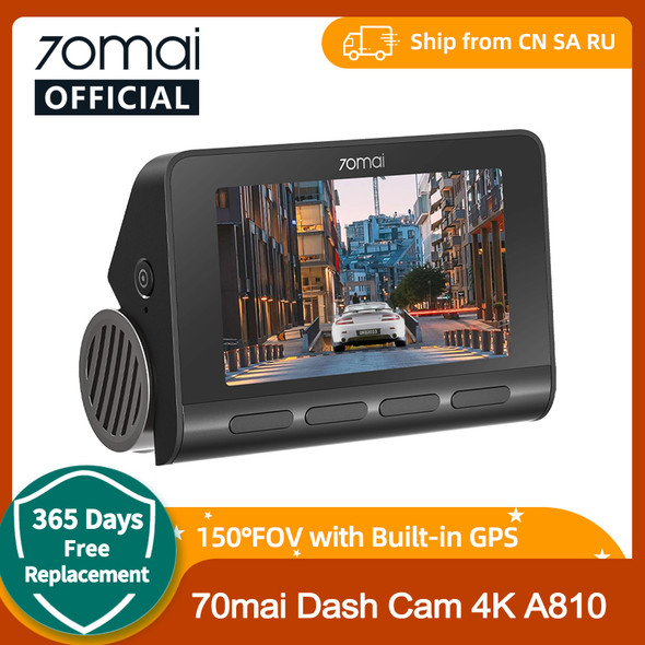 70mai Dash Cam A810 UHD 4K 150FOV Built-in GPS ADAS 24H Parking Motion Car DVR 70mai A810 HDR Dual-Channel Route Tracking