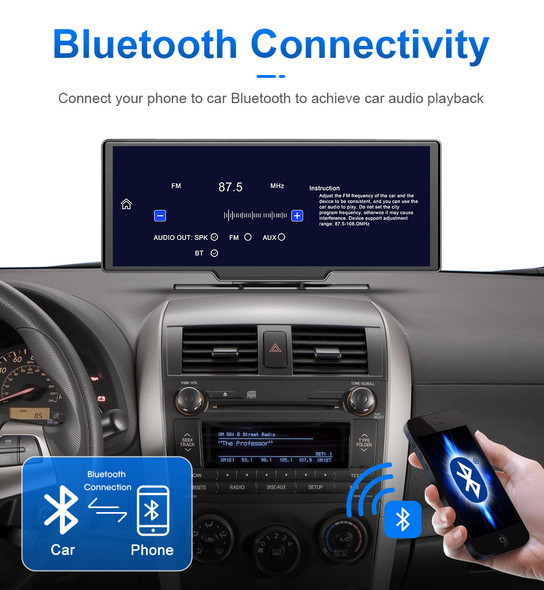 10.26" Car DVR Carplay Android Auto Dashcam 4K 3840*2160 Front and 1080P Rear Camera Voice Control GPS Wifi Recorder Dual lens