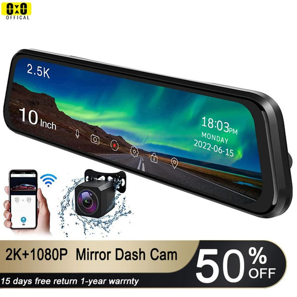 Mirror DVR with WIFI Car Rearview Mirror Recorder 2K Dash Cam Registrar Rear View Camera Vehicle Black Box