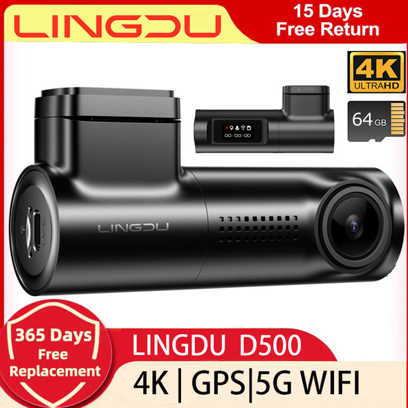 LINGDU D500 4K Dash Cam With 5GHz GPS WI-FI Night Vision HDR 24H Parking Mode Loop Recording G-Sensor 150° Wide Angle