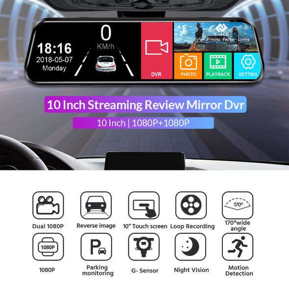 Acceo Car Dvr 10 Touch Screen Dash Cam Dual Lens Auto Registrar Stream Mirror Camera Whit Rearview Camera Night Vision Black Box