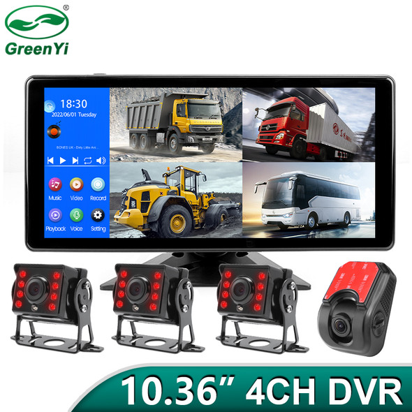 10.36 inch Touch 4 Channels Split Screen Car MP5 DVR Recorder Monitor With AHD Backup Camera For RVs/Truck/Bus/Pickups/Trailer