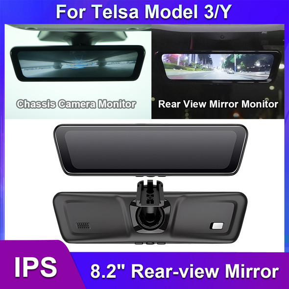 Carbar 8.2" IPS Rearview Mirror Reversing Camera Auto Chassis Cam Anti Glare Car DVR Dual-Camera Recorders for Tesla Model 3 Y