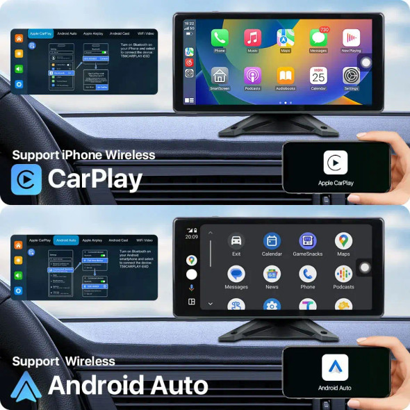 GreenYi Wireless WiFi Carplay Android Auto 10.36'' 4CH Split Screen Truck Bus Dash Cam DVR Recorder Monitor and 1080 Mini Camera