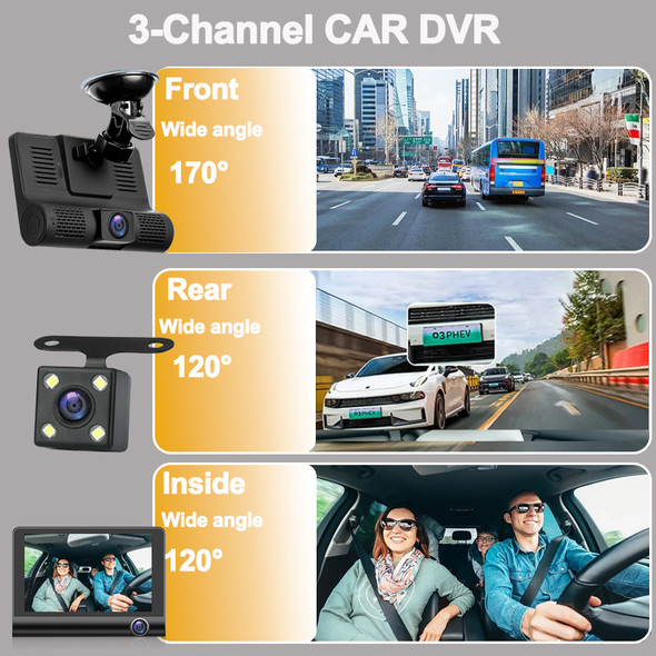 3Lens Car DVR 1080P 4Inch Dash Cam for Cars Video Recorder Black box Rear View Camera for Vehicle Parking Monitor Car Assecories