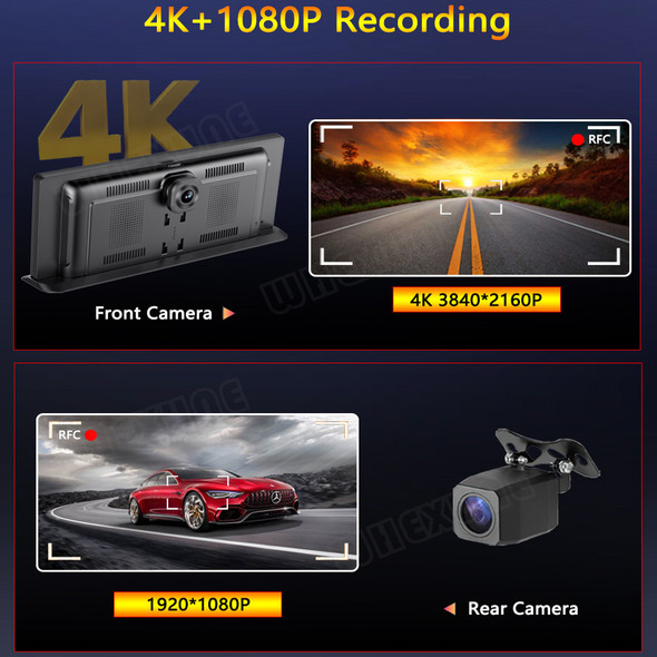 11.3 " 4K Dash Cam Rearview Camera Carplay & Android Auto Smart Player GPS Navigation Car DVR WIFI Dashboard Dual Lens Monitor