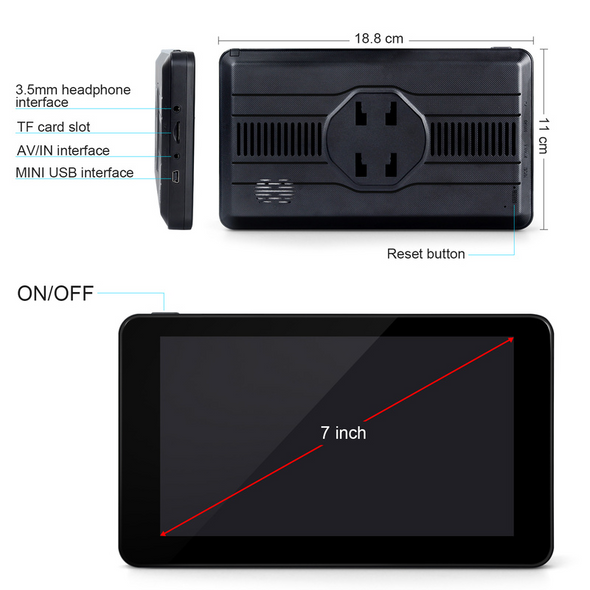 7 Inch Wireless Carplay Dual Lens 1080P Front Rear Cameras Built-in G-sensor WIFI Android Auto Apple Car Navigation for Car