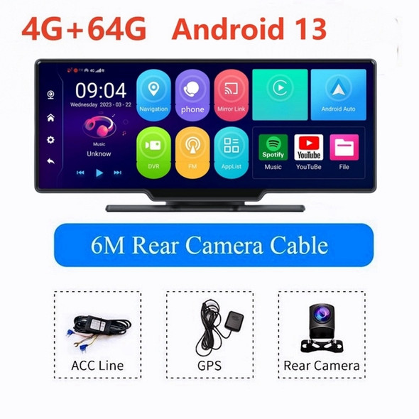 10.26 Inch 4G+64G Android 13.0 Car Rearview Mirror Stream Media GPS Navi Dash Cam Dual 1080P Camera WIFI Carplay &Android Auto
