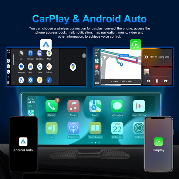 4+64G Car DVR For 10.26inch Android13 Carplay Monitor Android Auto Dash Cam WIFI GPS Navigation Dashboard Recorder Camera