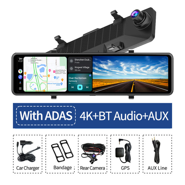 11.26 Inch Dash Cam Rearview Mirror Camera CarPlay Android Auto ADAS Car DVR WiFi FM GPS AUX Night Vision Video Recorder