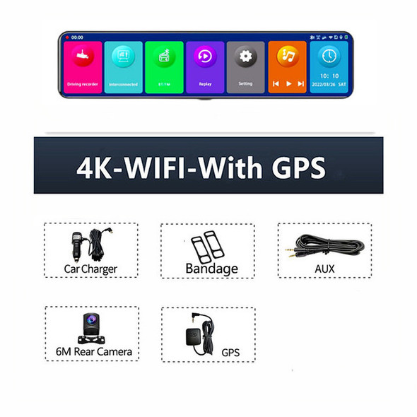 12Inch 4K 2160P Dash Cam Carplay & Android Auto 5G Wifi Rearview Mirror Camera Car DVR GPS Navigation Video Recorder Dual Lens