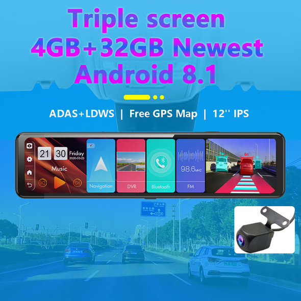 12" Rearview Mirror Video Recorder 4G Wifi Touch Screen Car DVR Android 8.1 Auto GPS Navigation ADAS Dash Cam With Backup Camera 12" Rearview Mirror Video Recorder 4G Wifi Touch Screen Car DVR Android 8.1 Auto GPS Navigation ADAS Dash Cam With Backup Camera