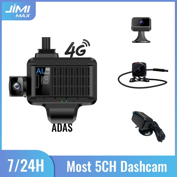 JIMIMAX ADAS 4G DashCam JC450Pro Car Camera Video Recorder 4CH/5CH Live View By Phone 7/24 Real-time Monitor AI Auto GPS DVR APP