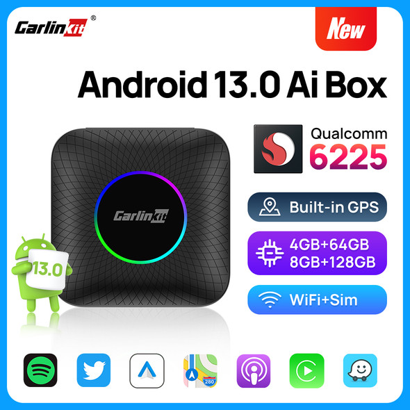 Carlinkit 8+ 128GB Smart Tv Box Android13 Wireless Android Auto Adapter QCM6225 8-Core For Youtube Netflix Ai Box Car Player