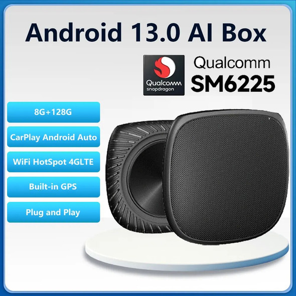 Mini CarPlay TV Box Android 13 AI Box QCM6225 8-Core 8G 128G Wireless Carplay Android Auto Streaming Box For YouTube Play Store
