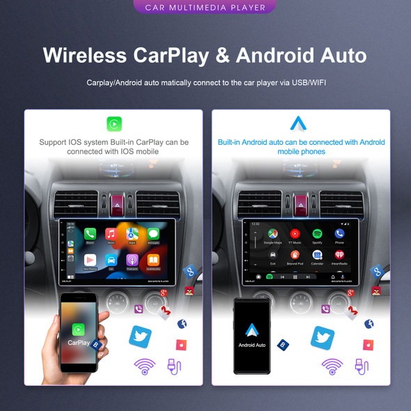 Podofo 1Din Android Car Radio 9'' 2+64G Automotive Multimedia Carplay Android Auto WIFI GPS Navigation Intelligent Car System