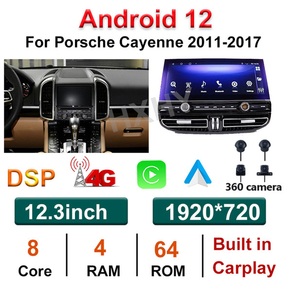 12.3inch Android 12 Car Intelligent System Wireless CarPlay 6+128G For Porsche Cayenne 2011-2017 Autoradio Multimedia