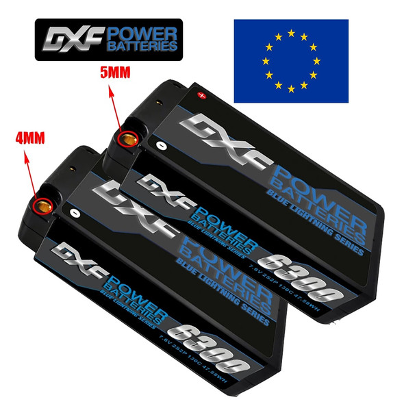 DXF Lipo 2S Shorty Graphene Battery HV 7.6V 6300mah 130C 4mm 5mm  Bullet Competition Short-Pack for RC 1/10 Buggy Truck Car