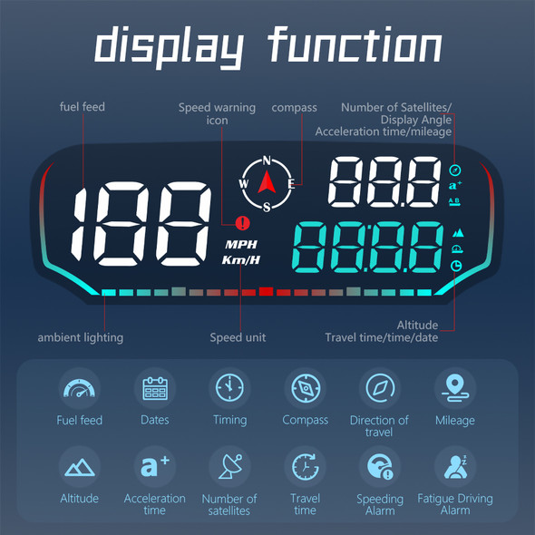 Hud Head-Up Display Car Electronic Devices Auto Intelligent Digital Gauge Feed Compass Overspeed Alarm Car Electrical Appliances