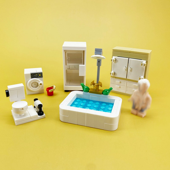 MOC small particle building blocks Minifigure home decoration Small scene Bathtub Wardrobe Refrigerator Toilet Washing machine