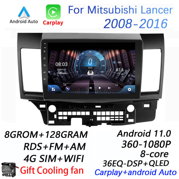 8GRAM+128G DSP 2 din Android 10.0 4G NET Car Radio Multimedia Video Player for Mitsubishi Lancer 2008-2016 WiFi BT carplay