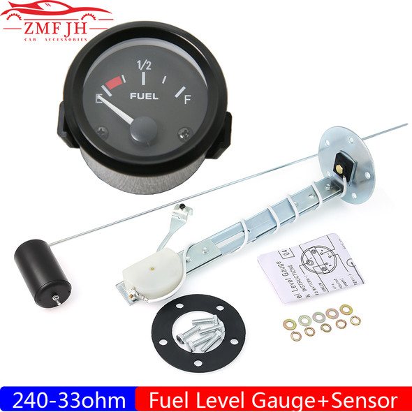 Universal 2" 52mm Fuel Level Gauge Auto Car Meter Fuel Float Sensor 240-33 ohm White LED Light Pointer Fuel Gauges Gasoline 12V