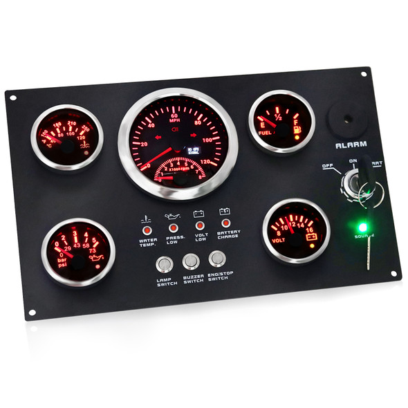 85MM GPS Speedometer Tachometer Oil Press Fuel Voltmeter 5 Gauge Set with Instrument Panel Red LED For Car Boat Yacht 9-32V