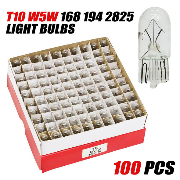 100PCS 194 T10 Clear Light Bulbs Wedge Incandescent Instrument Panel Light Bulbs For Cars Trucks Motorcycles Lamp Replacement