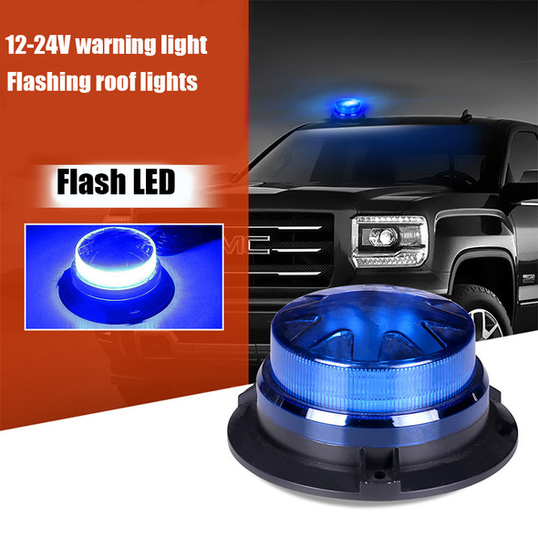 Magnetic Base LED Blue Emergency Strobe Light Car Police Roof Flashing Hazard Warning Light 12V/24V Vehicle Safety Beacon Lamp