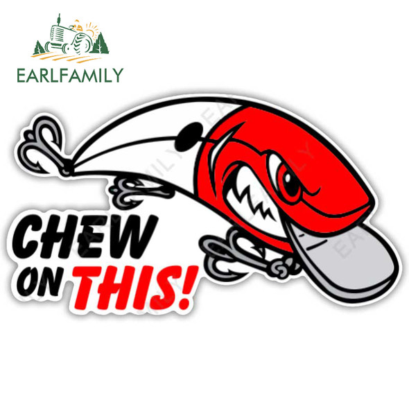 EARLFAMILY Chew on This Lure Sticker for Tackle Box Toolbox Boat Waterproof Car Decoration Cartoon Fishing Lure Car Stickers