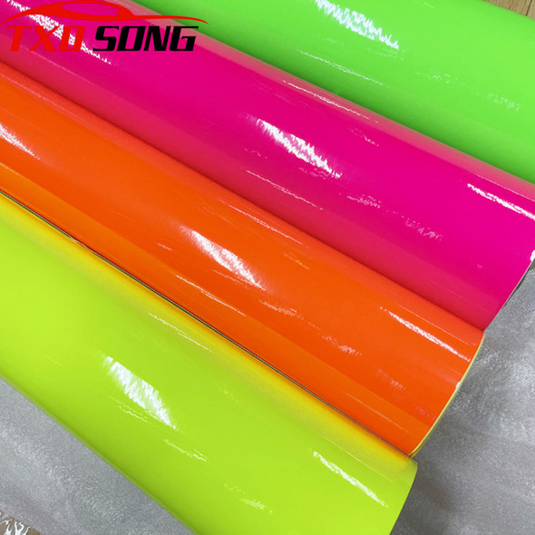 50CM*200/300/500CM Neon Fluorescent Yellow PINK GREEN ORANGE Adhesive Vinyl Roll For Car Wrap Foil Sticker with Air Bubbles Free