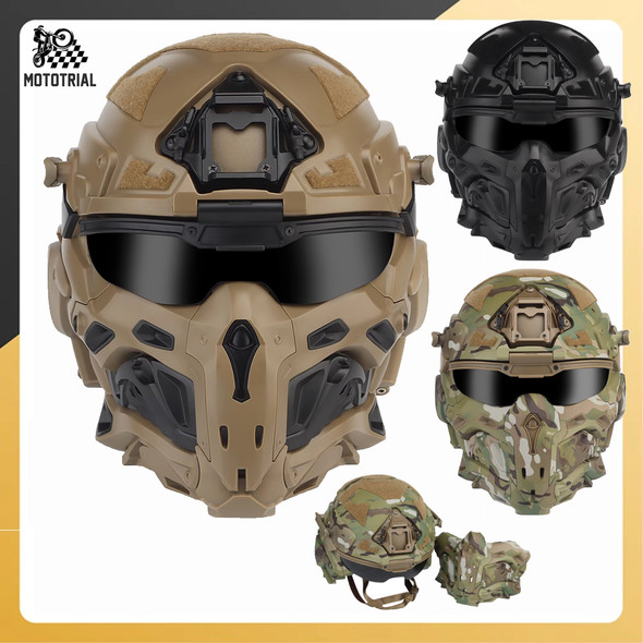 Military Helmet FAST Helmet Built-in Communication Headset Anti-fog Fan W-Ronin Assault Helmet Detachable Mask Replacement Lens