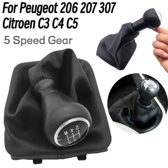 For Peugeot 206 207 307 Citroen C3/C4/C5 5 Speed Gear Shift Knob Shifter Lever Stick Gaiter Boot Cover PU Car Accessories