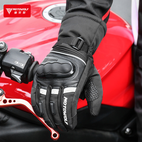 Motowolf Winter Motorcycle Thermal Gloves Men Waterproof Biker Gloves Fleece Windproof Motocross Gloves Leather Moto Equipment
