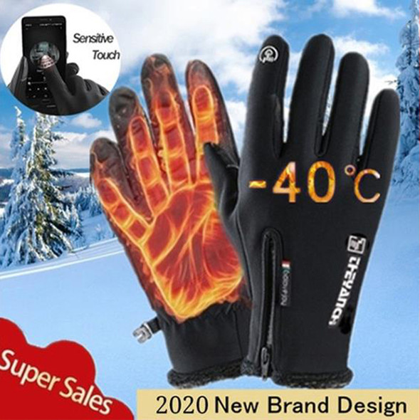 Men Winter Waterproof Cycling Gloves Outdoor Sports Running Motorcycle Ski Touch Screen Fleece Non-slip Warm Full Fingers