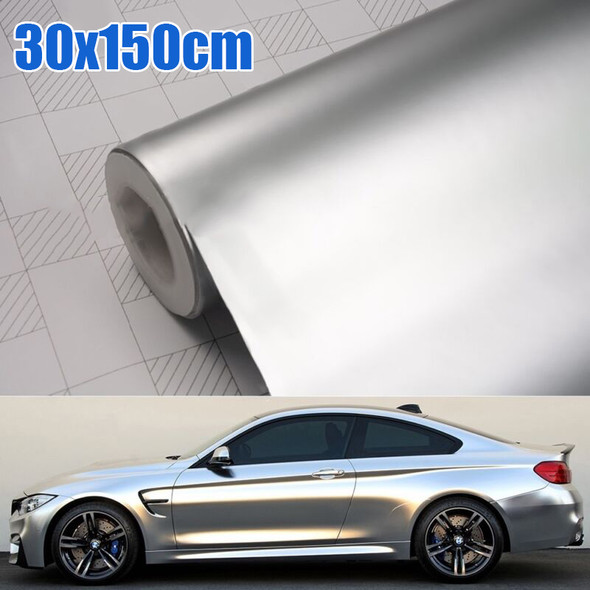 1pc Satin Matte Chrome Metallic Car Sticker Film 30x150CM Silver Vinyl Film Wrap Sticker Bubble Free Exterior Car Body Film