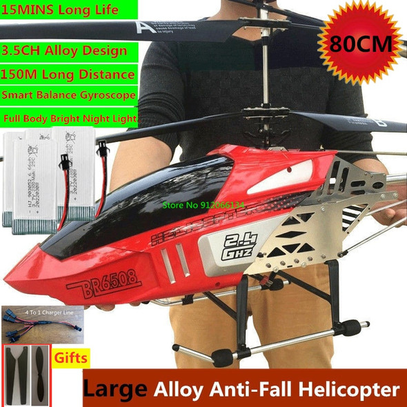 150M 80CM Large Alloy Electric RC Helicopter Drone Model Toy 3.5CH Anti-Fall Body LED Light Remote Control Helicopter Aircraft