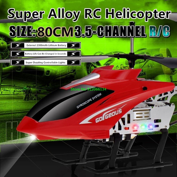 150M 80CM Large Alloy Electric RC Helicopter Drone Model Toy 3.5CH Anti-Fall Body LED Light Remote Control Helicopter Aircraft