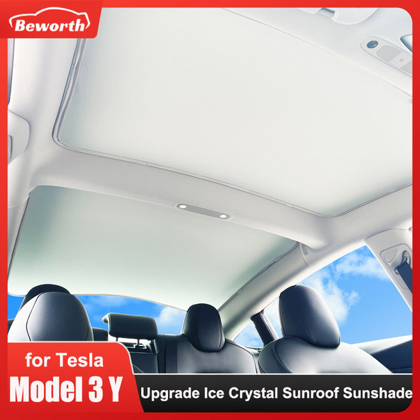 Upgrade Ice Crystal Sunroof Sunshade for Tesla Model Y 3 2023 2022 Roof Car Sun Shade Skylight Blind Shading Nano Sun Visor Net