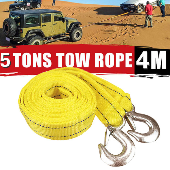 1 Pcs 4M Car Tow Cable Heavy Duty 5 Ton Trailer Rope Towing Pull Rope Strap Hooks Van Road Recovery Car Accessories