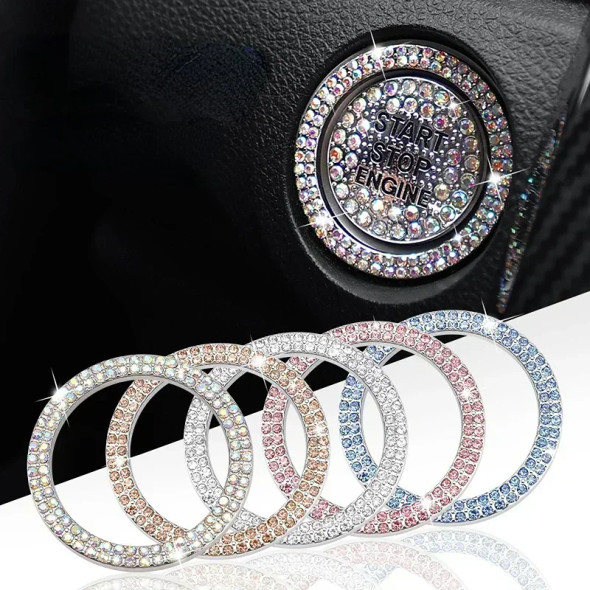 Car Start Switch Button Auto Decorative Diamond Stickers Rhinestone Ring Circle Trims Protective Cover Accessories 2Pcs/set